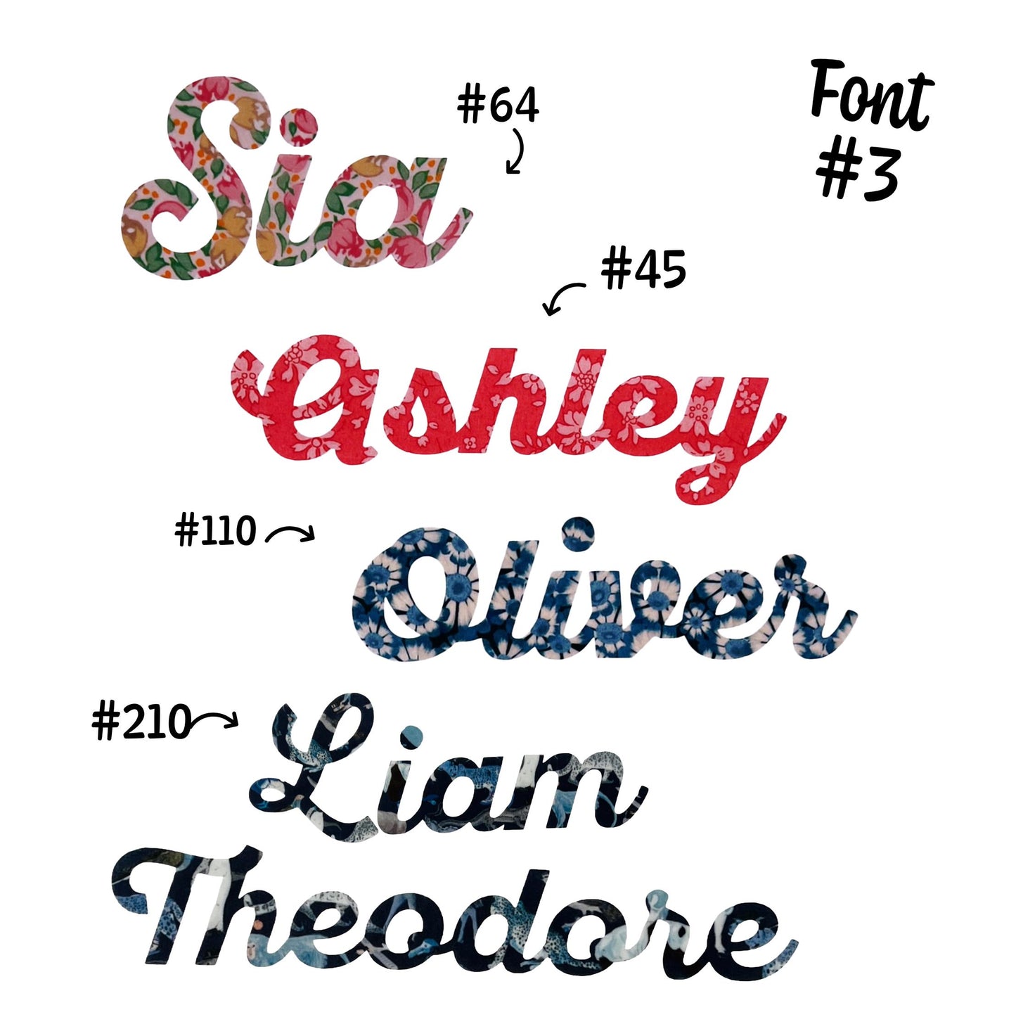 Liberty of London Fabric Name Applique – Personalized Script Name Patch (Iron-On)