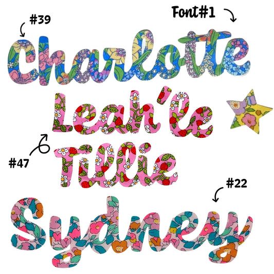 Liberty of London Fabric Name Applique – Personalized Script Name Patch (Iron-On)