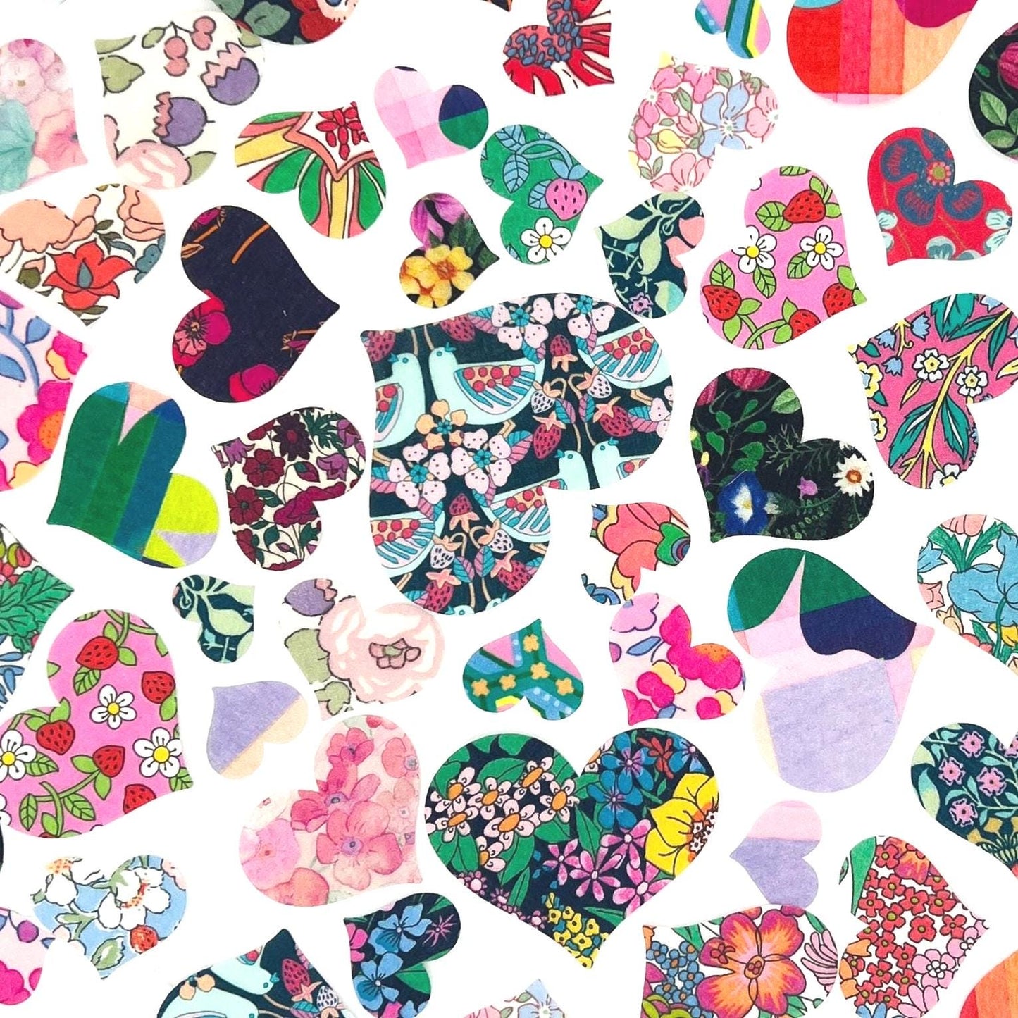 10-50 Liberty fabric Heart Appliques: Patchwork, Quilting, Upcycling clothes, scrapbooking, crafts- No Sew or Stitchable Iron on Backing