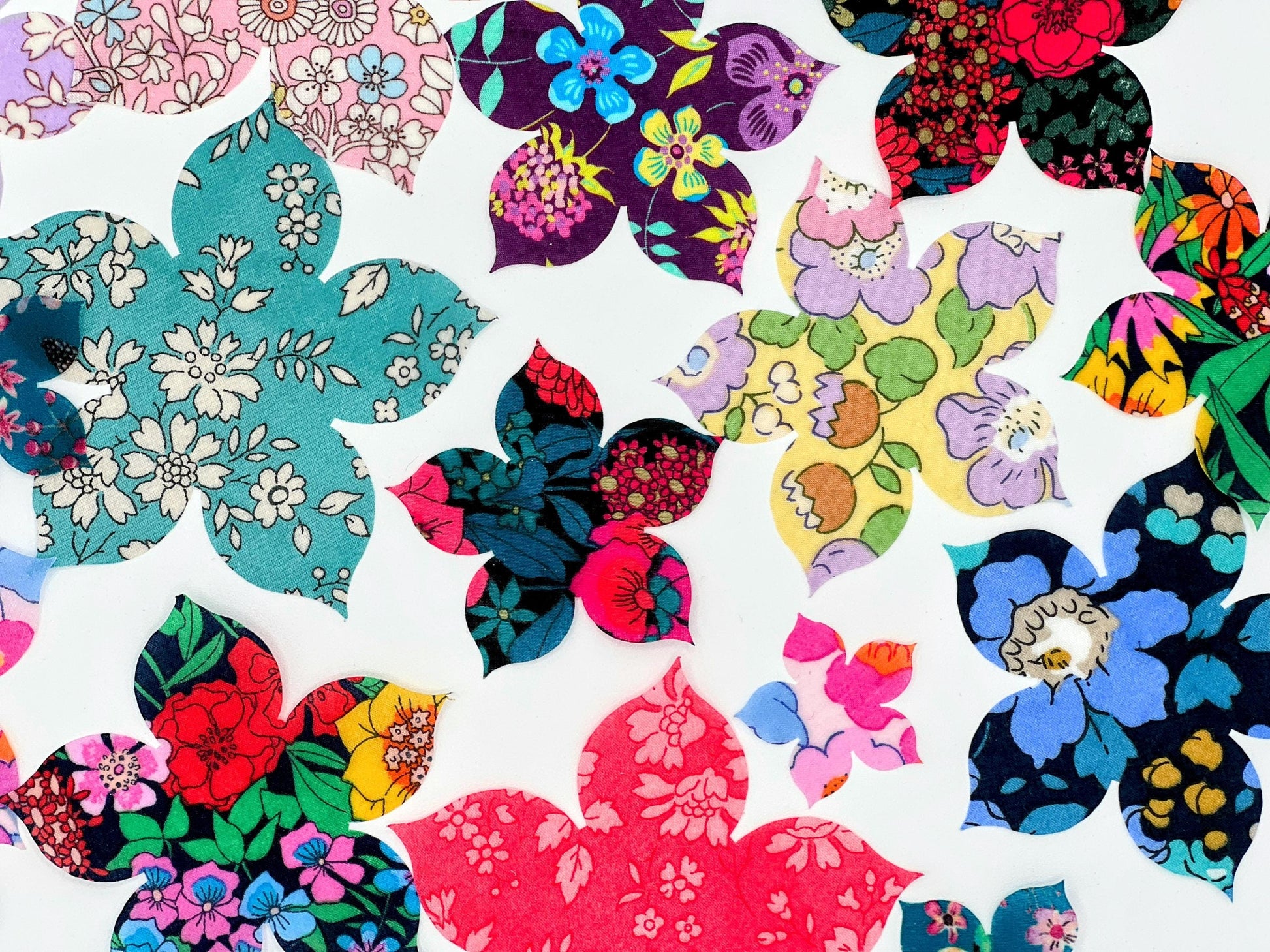 Grab Bag of Flower Appliques: 10-50 fabric Iron On flowers in over 70 Liberty of London fabrics