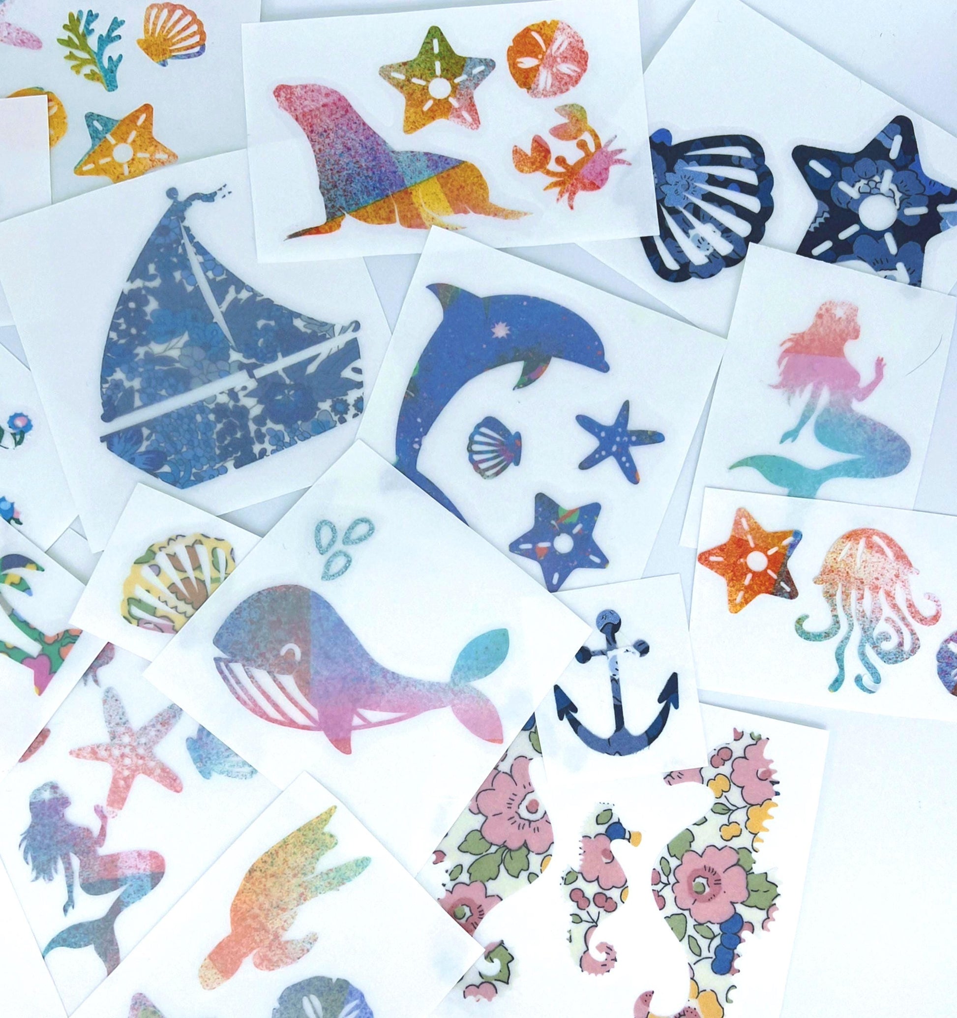 Liberty fabric Seaside Onesie Decorating Kit for Baby Showers, Easy No Sew Appliques