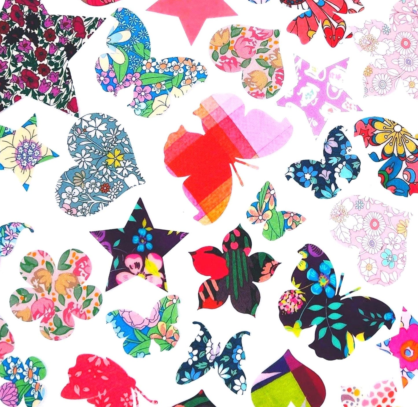 Liberty Fabric Iron On Appliques: Flower, Heart, Star, Butterfly Grab Bag