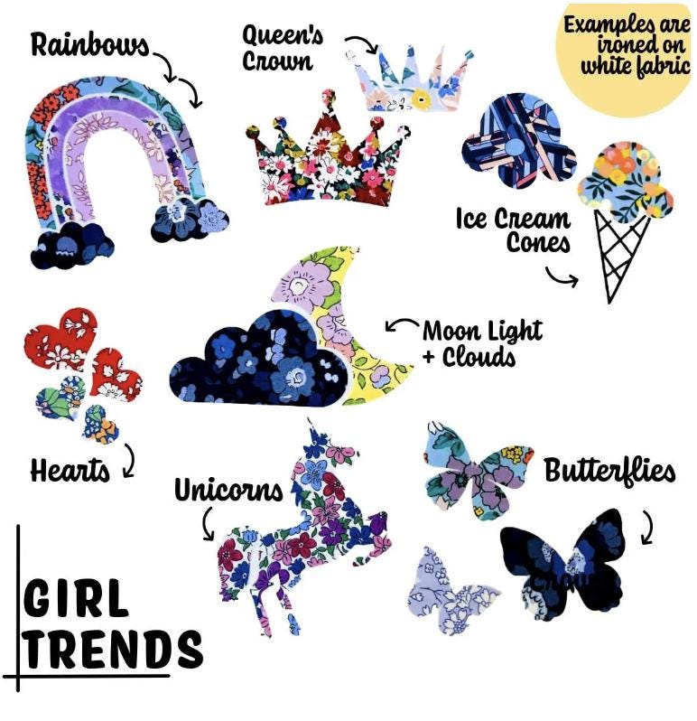 Baby Shower Onesie Decorating Station, Liberty of London Appliques, No Sew