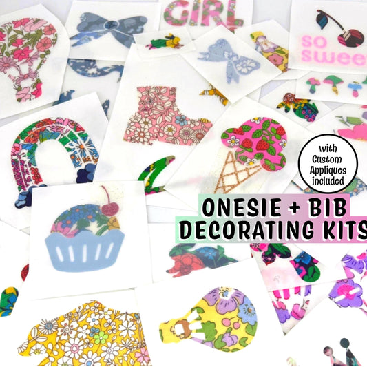 Girls Onesie Decorating Supplies – Fabric Appliques for DIY Baby Shower Activity, Easy No Sewing or Crafting experience needed!