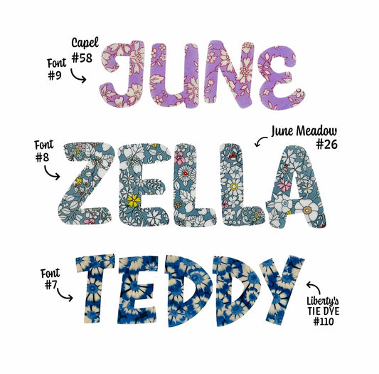 Liberty of London Fabric Iron On Letters, Custom Applique