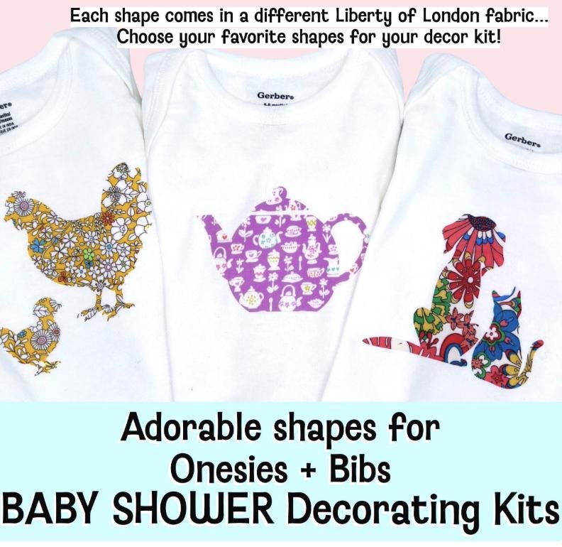 Baby Shower Onesie Decorating Station, Liberty of London Appliques, No Sew