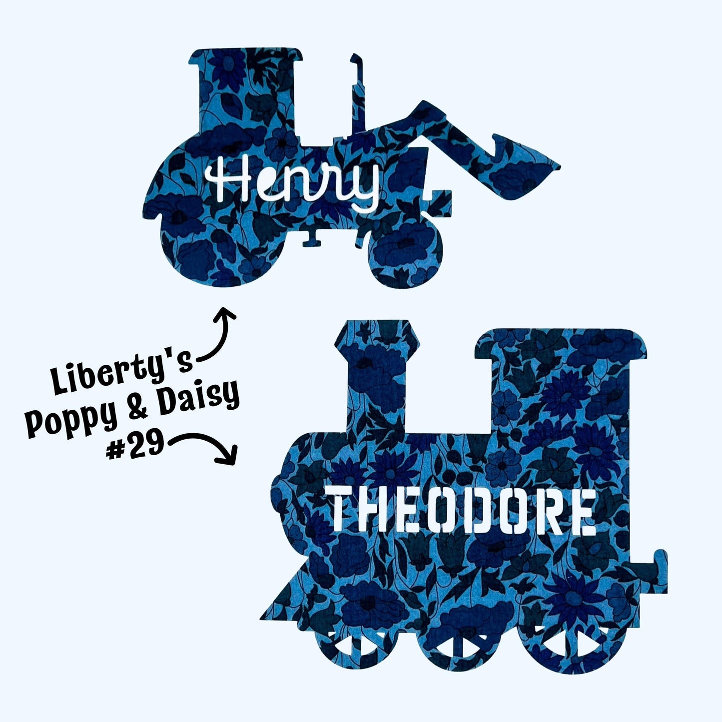 Custom Liberty Appliques: Playful shapes with Names digitally cut out, perfect for DIY nursery, kids room decor,