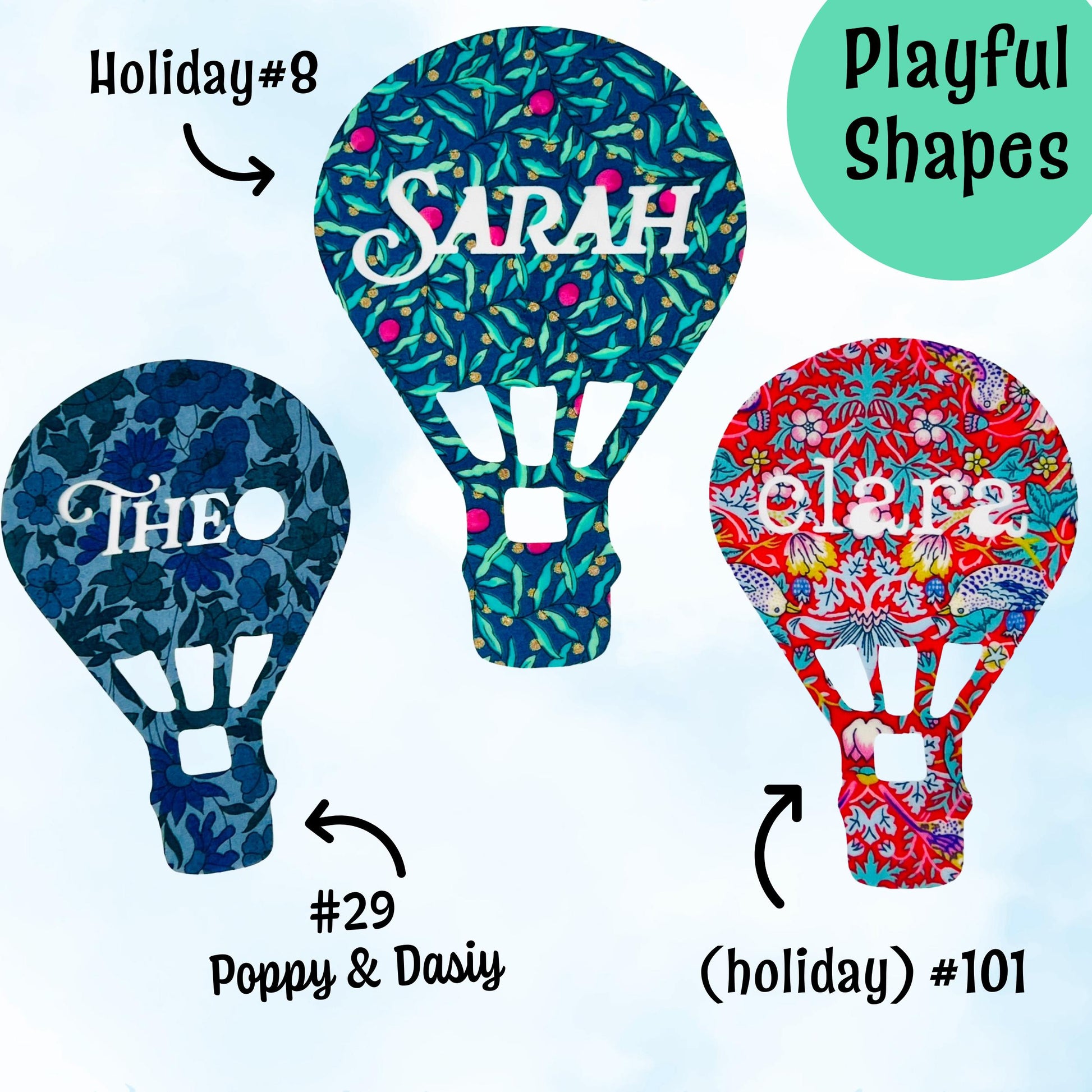 Custom Liberty Appliques: Playful shapes with Names digitally cut out, perfect for DIY nursery, kids room decor,