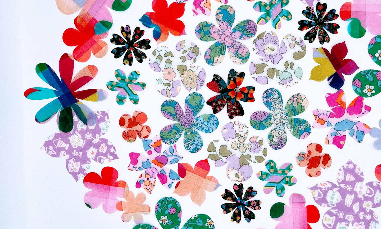 Grab Bag of Flower Appliques: 10-50 fabric Iron On flowers in over 70 Liberty of London fabrics