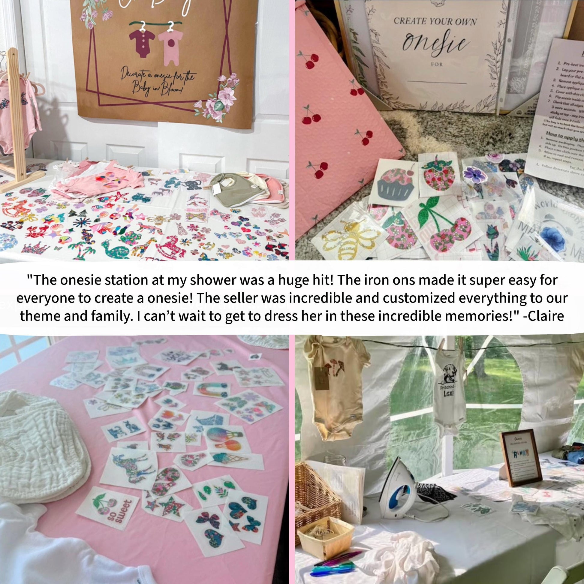 Girls Onesie Decorating Supplies – Fabric Appliques for DIY Baby Shower Activity, Easy No Sewing or Crafting experience needed!