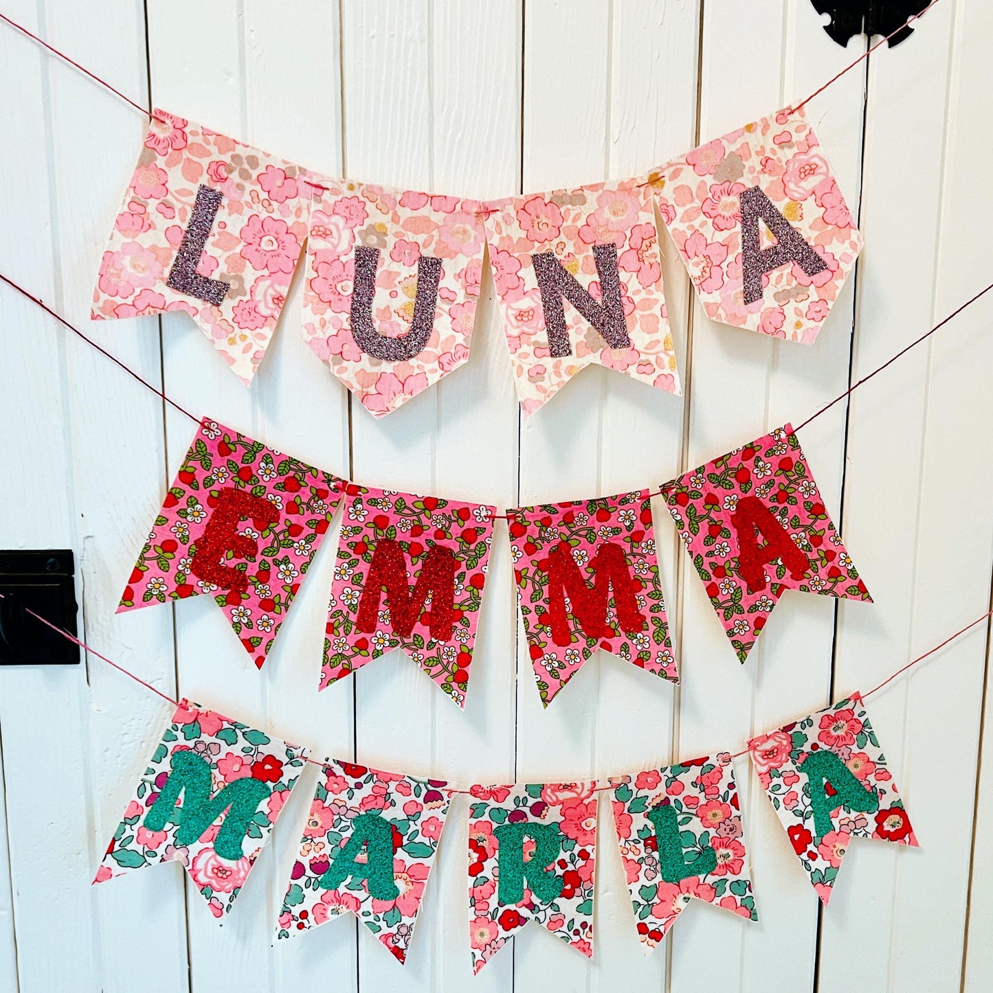 Custom Glitter Name Banners: Liberty of London Fabric Party Decor