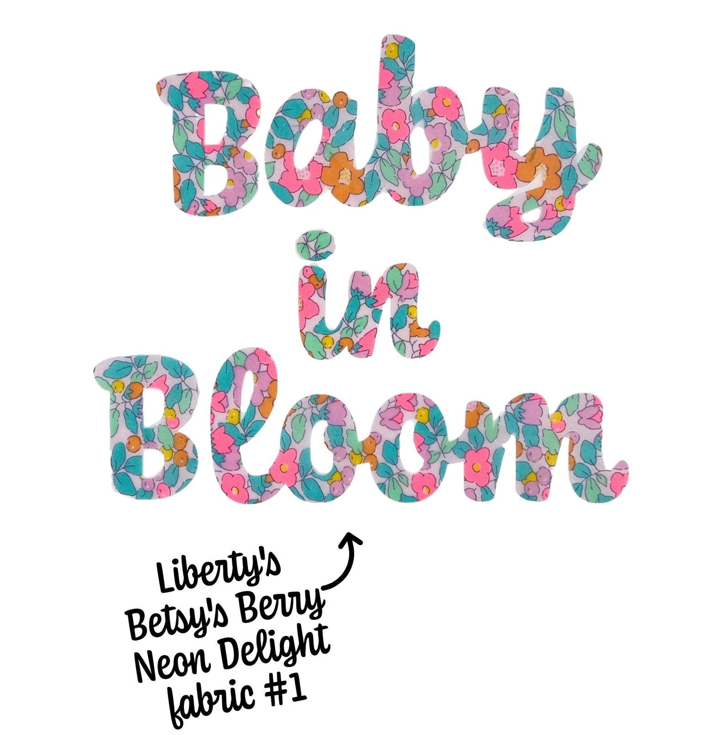 Liberty of London Fabric Iron-On Name Applique – Personalized Script Name Patch – Custom Fabric Name for Clothing, Baby Gifts, Quilts