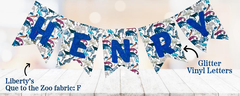 Custom Glitter Name Banners: Liberty of London Fabric Party Decor