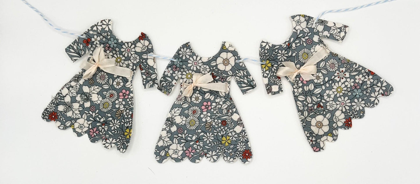 Doll Dress Banners, Liberty Fabric Garland, Floral Party Decor