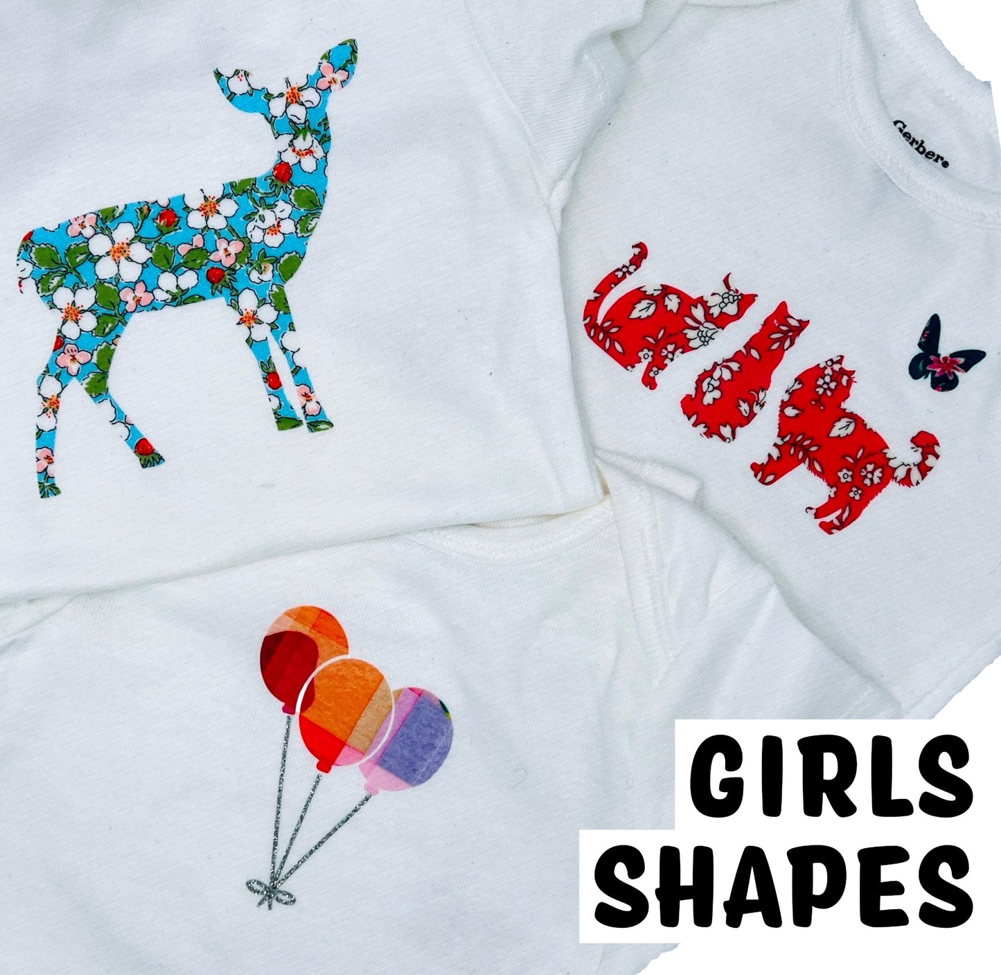 Girls Onesie & Bib Decorating Station Kit: Liberty of London fabric appliques, Custom Iron-On Designs, Easy No Sew, Optional Bibs+Onesies®