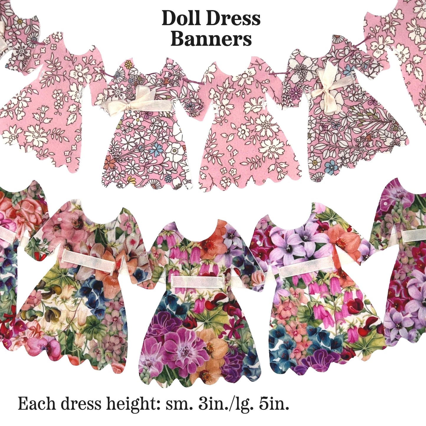 Doll Dress Banners, Liberty Fabric Garland, Floral Party Decor