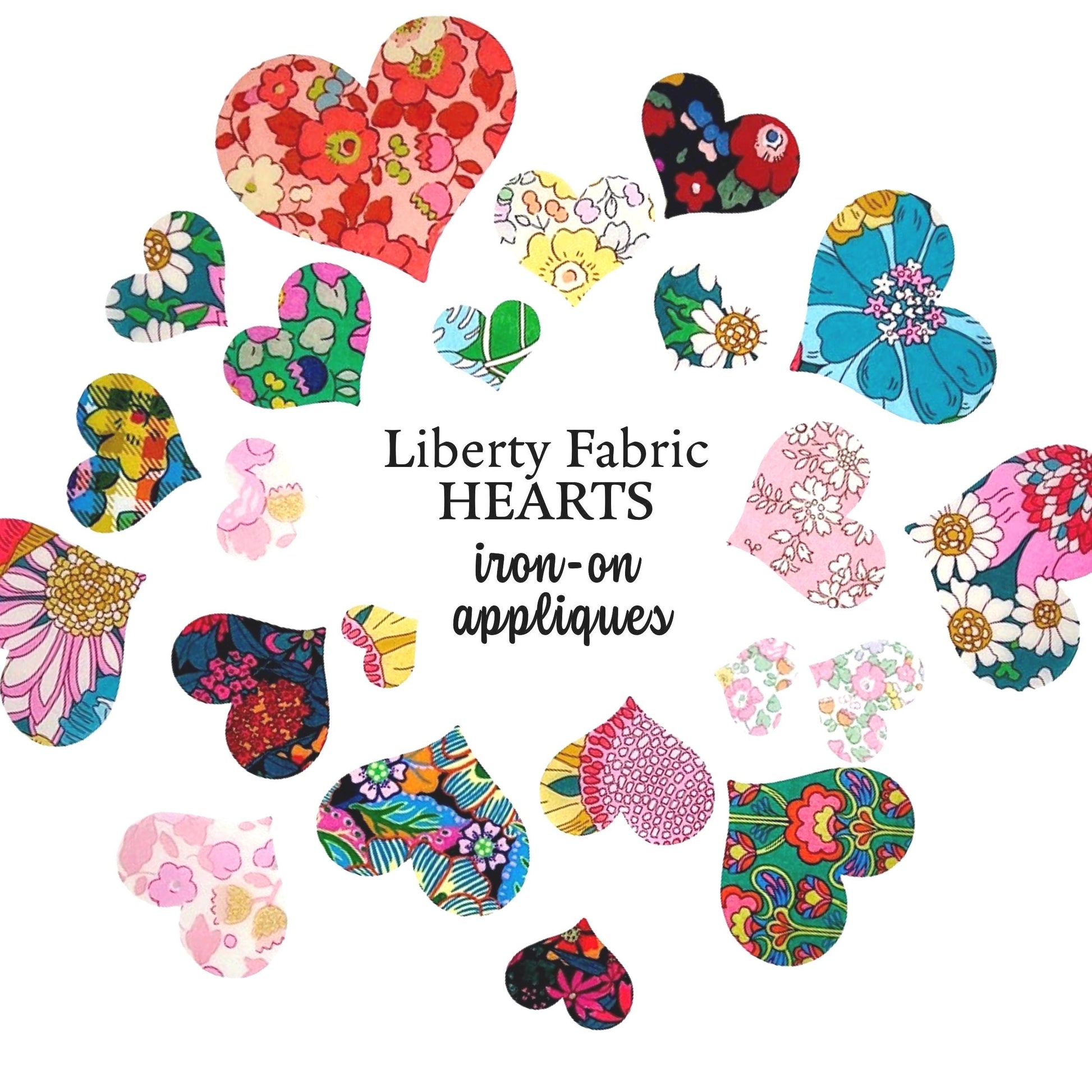 Grab Bag of Iron On Hearts- Liberty fabric heart appliques, Heart Patches for Quilting, Visible Mending, DIY Crafts, Upcycling and more!