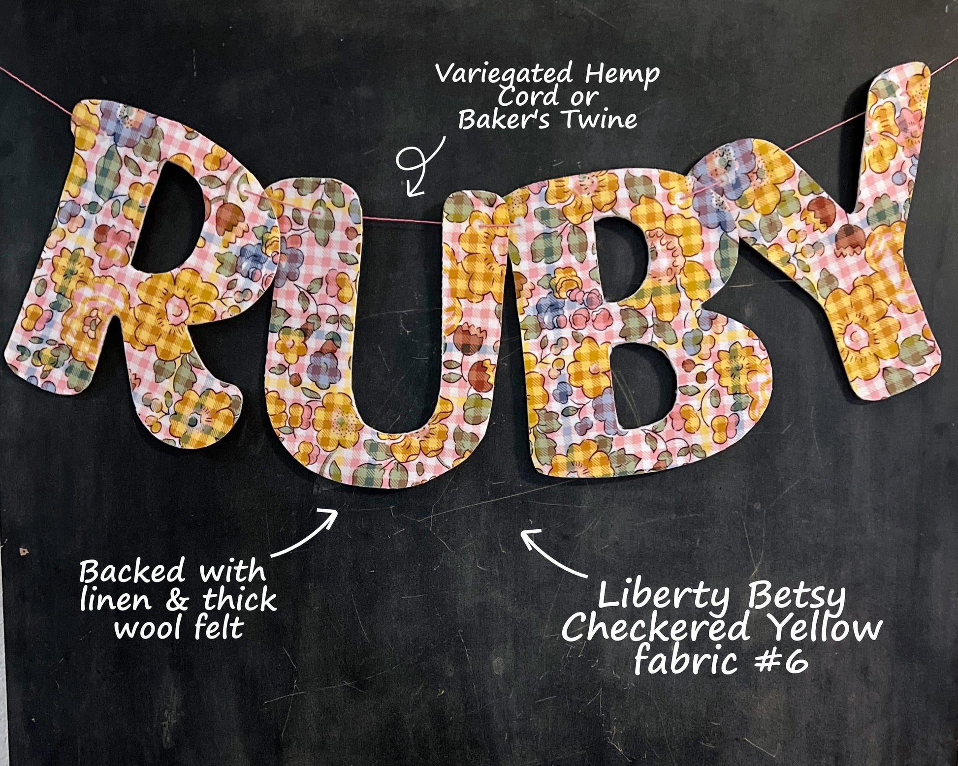 Liberty fabric Garlands, Nursery Decor | Handmade, personalised name garlands | Floral name garland | Liberty handmade nursery decoration