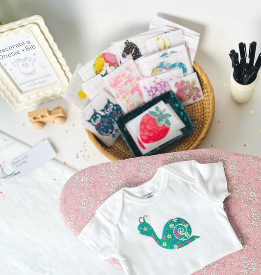 Baby Onesie & Bib Decorating Activity: Gender Neutral Shapes, Custom Baby Name Cut-Outs, Easy No-Sew Baby Shower Crafts, No craft experience