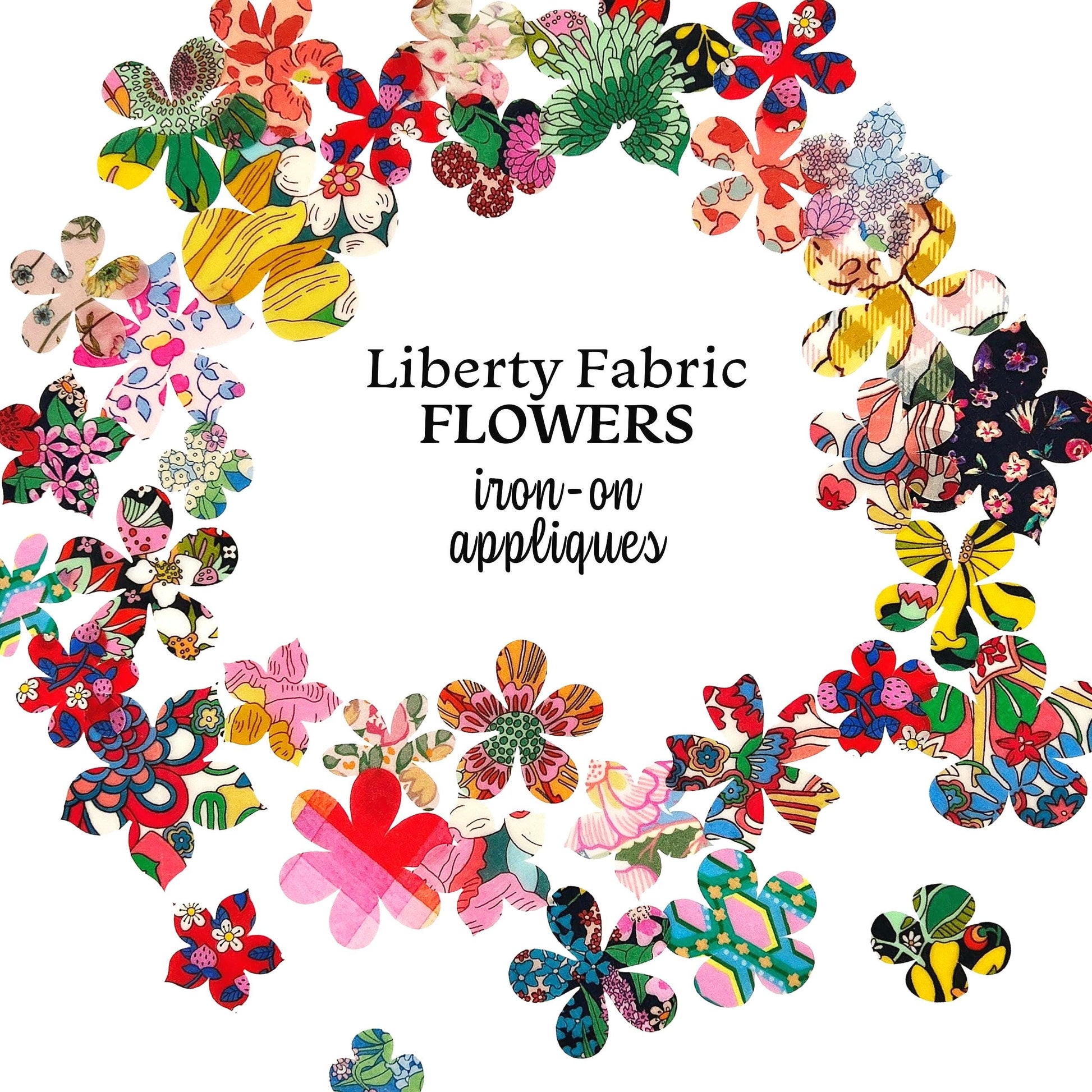 Liberty Fabric Flower Appliques – Iron-On Patches for Quilting, DIY Crafts, Easy No-Sew or Stitch-Able Iron On Backing