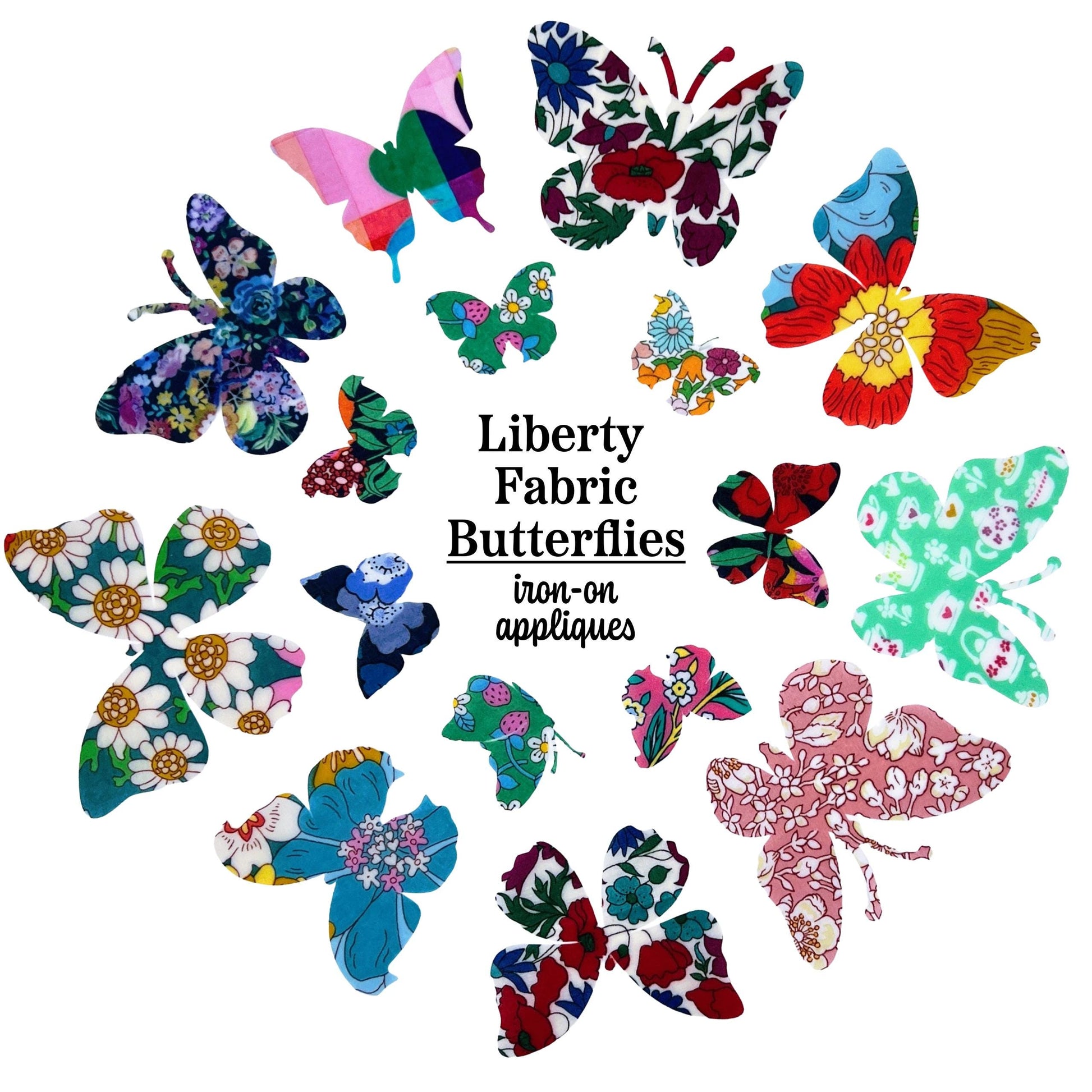 Liberty fabric Butterfly patches: A Grab Bag of Iron-On Appliques in Liberty fabric (10–50) – Quilting, Patchwork, DIY Crafts, Scrapbooking