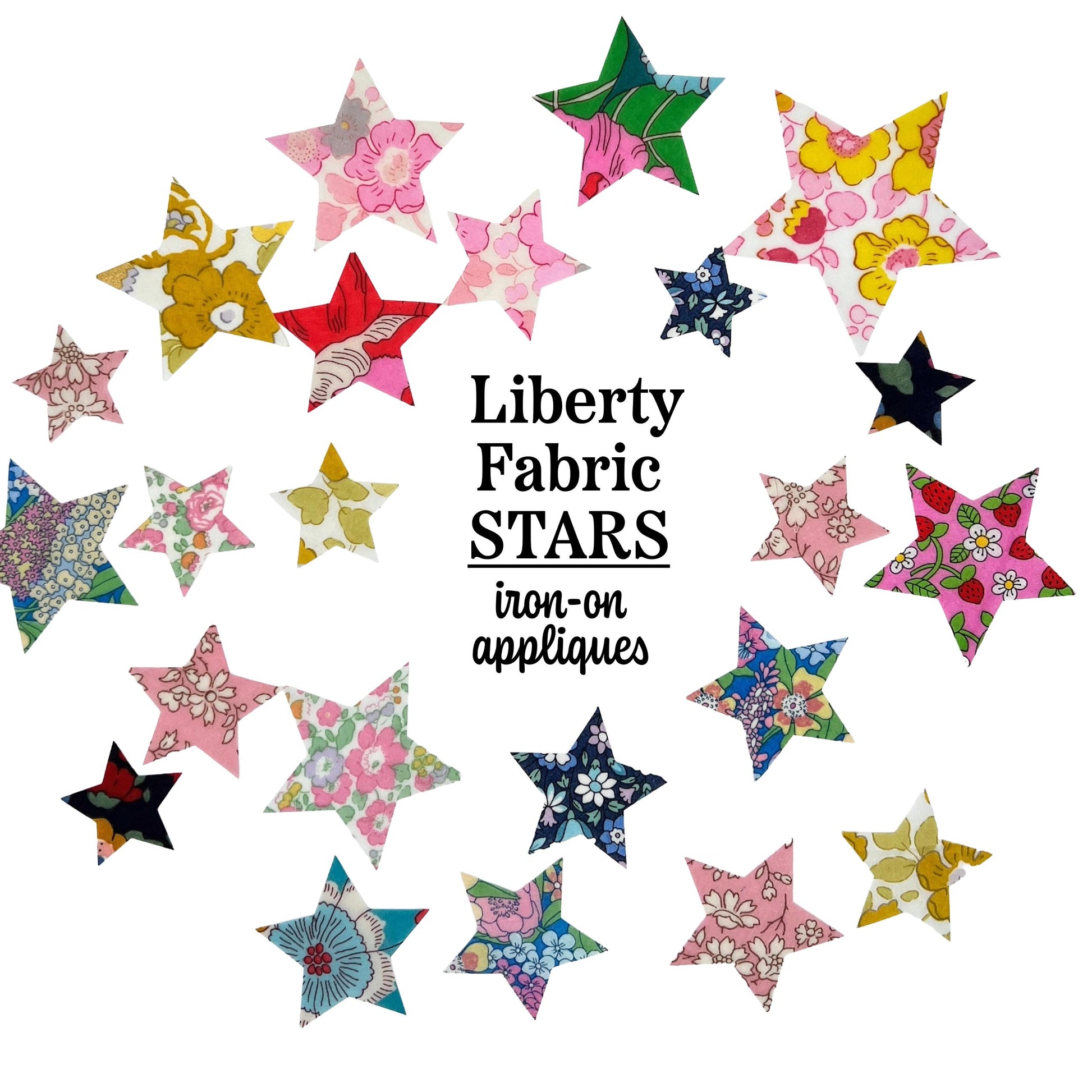 Liberty Fabric Star Appliques – Assorted Prints for DIY Crafts, Quilting, Mending (Iron-On)