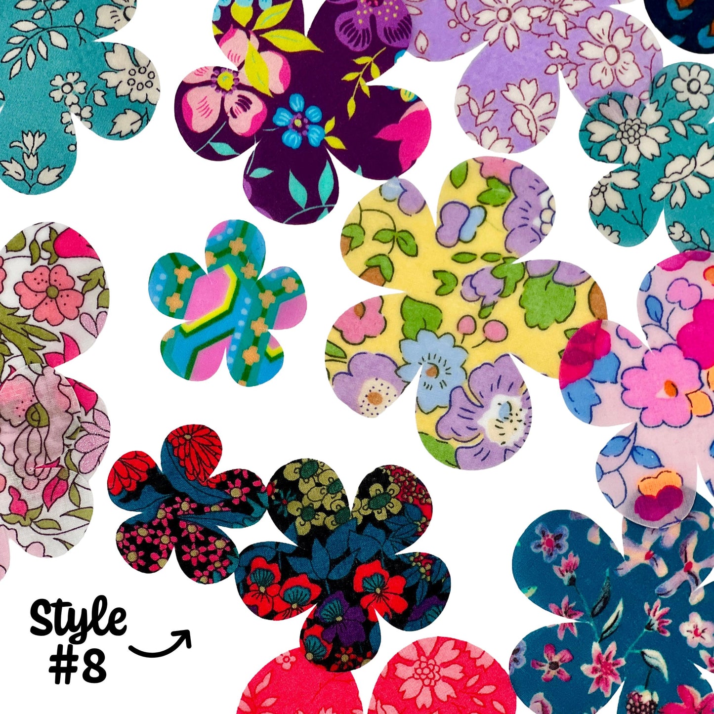 Liberty Fabric Flower Appliques – Iron-On Patches for Quilting, DIY Crafts, Easy No-Sew or Stitch-Able Iron On Backing