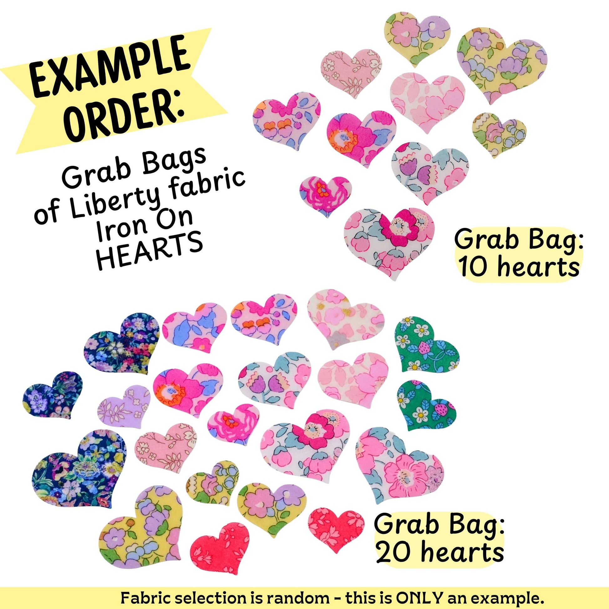 Grab Bag of Iron On Hearts- Liberty fabric heart appliques, Heart Patches for Quilting, Visible Mending, DIY Crafts, Upcycling and more!