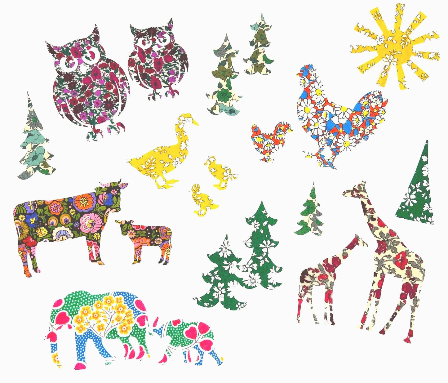 These colorful no-sew onesie and bib decorating kits are a playful addition to any baby shower celebration!  Each shape will come in a different Liberty fabric so you'll have a colorful variety to choose from! You may specify if there are fabrics you'd like included/ excluded... That goes for the shapes as well!