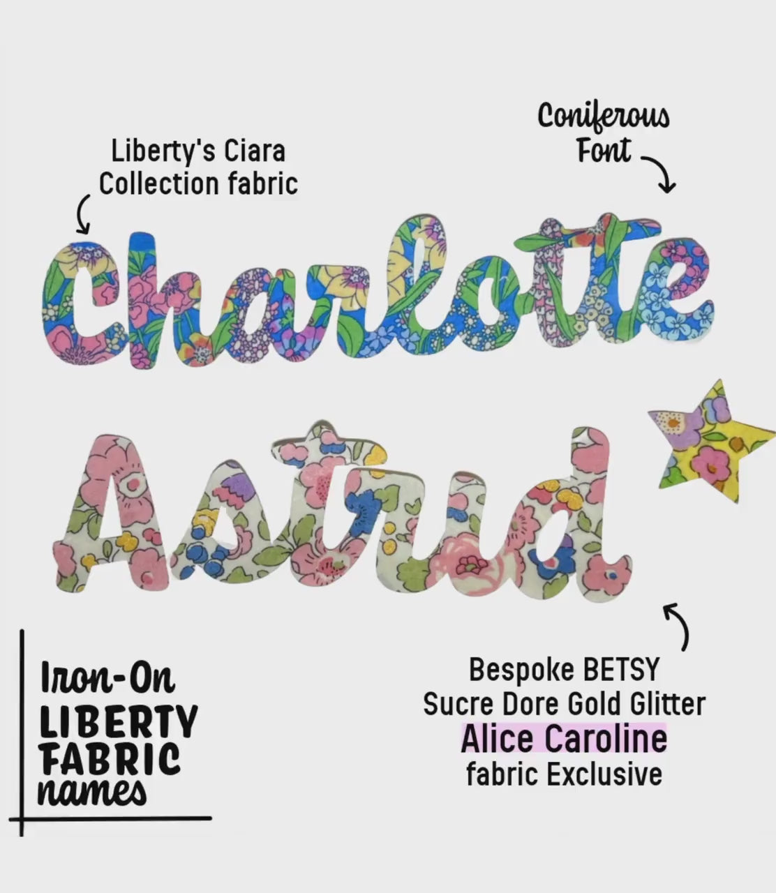 Liberty Fabric Iron On Name Patch, Personalized Applique: Easy No sewing/ craft experience needed!